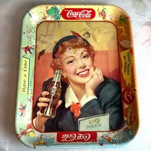 Vintage 50s Coca Cola Have A Coke Girl Seasonal Metal Advertising Serving Tray